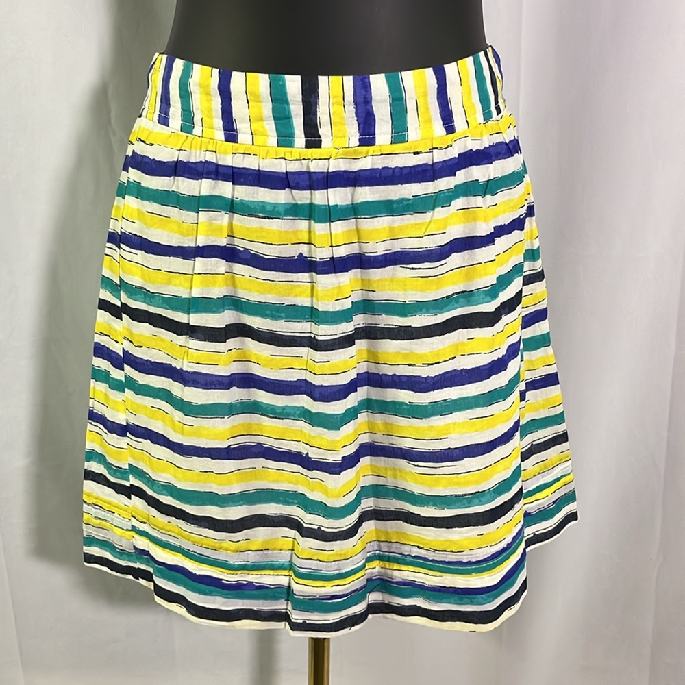 NWT LOFT Yellow & Blue Striped Cotton A-Line Mini Skirt